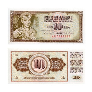 Banknot Jugosławia 10 Dinara 1968 r. UNC