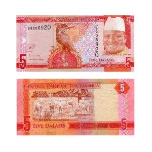 Banknot Gambia 5 Dalasis 2015 r. UNC