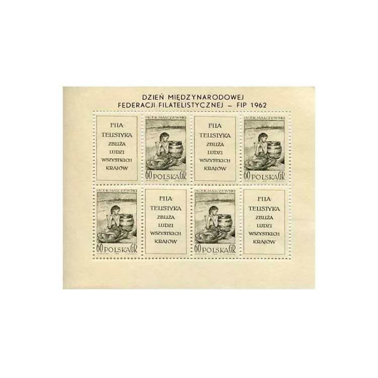 Polska Bloczek** Dzień Międzynarodowej Federacji Filatelistycznej FIP 1962 r.