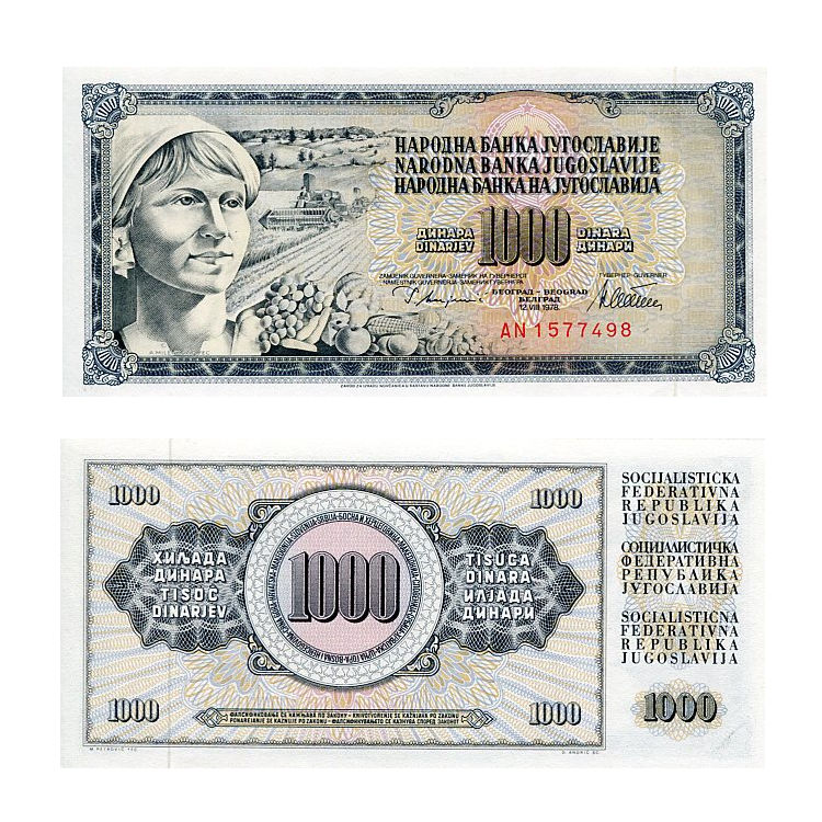 Banknot Jugosławia 1000 Dinara 1978 r. UNC