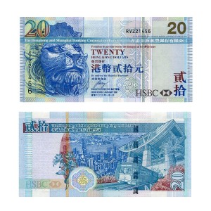 Banknot Hongkong 20 Dollars 2008 r. UNC