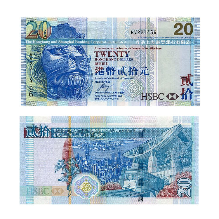 Banknot Hongkong 20 Dollars 2008 r. UNC