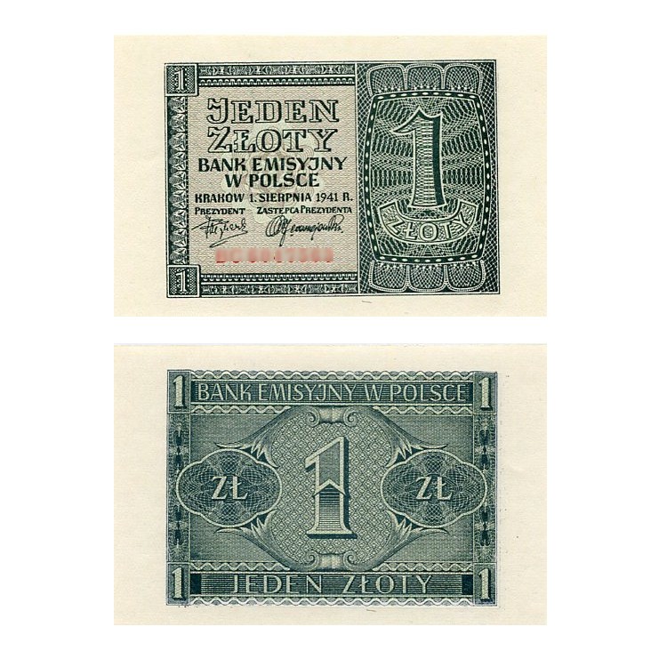 Banknot Polska 1 Złoty 1941 r. BC UNC