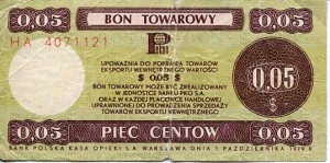 Bon Towarowy Pekao 5 Centów 1979 r.