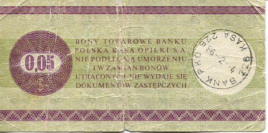 Bon Towarowy Pekao 5 Centów 1979 r.