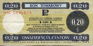 Bon Towarowy Pekao 20 Centów 1979 r.