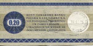 Bon Towarowy Pekao 20 Centów 1979 r.