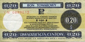 Bon Towarowy Pekao 20 Centów 1979 r.