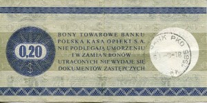 Bon Towarowy Pekao 20 Centów 1979 r.