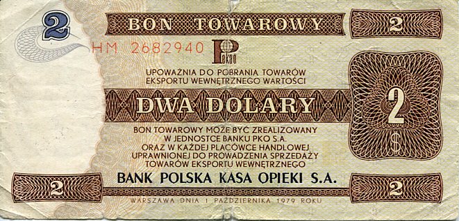 Bon Towarowy Pekao 2 Dolary 1979 r.