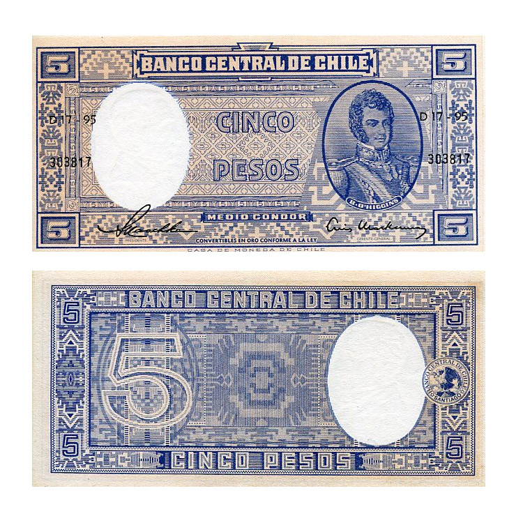 Banknot Chile 5 Pesos 1958 r. UNC