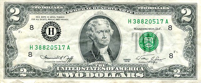 Banknot USA 2 Dolary 1976 r. St. Louis H