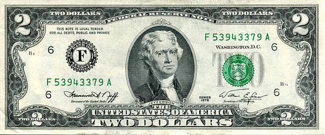 Banknot USA 2 Dolary 1976 r. Atlanta F