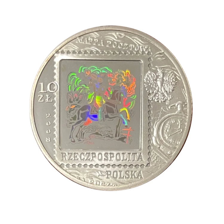 Polska 10 zł Ag 450 lat Poczty Polskiej 2008 r. Awers