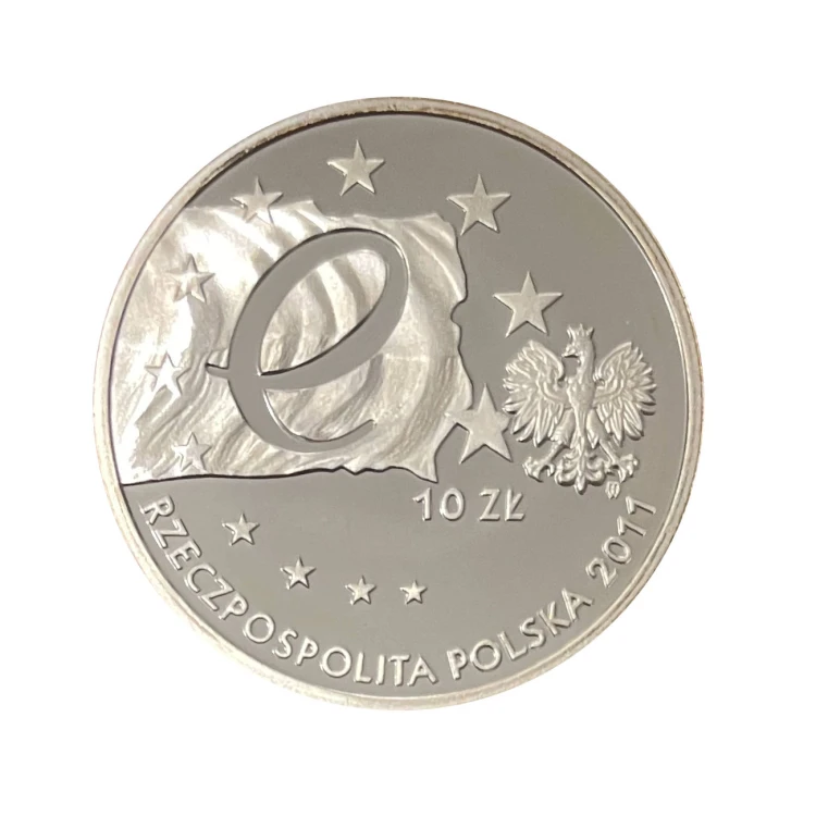 Polska 10 zł Ag Przewodnictwo Polski w Radzie UE 2011 r. Awers