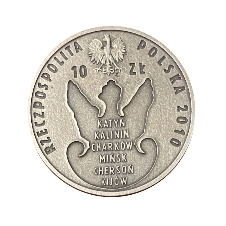 Polska 10 zł Ag 70. rocznica zbrodni katyńskiej 2010 r. Awers
