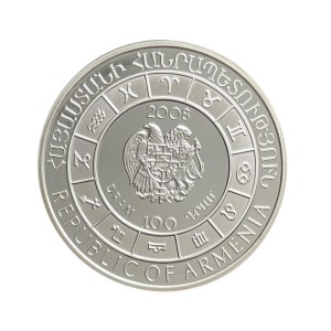 Armenia 100 Dram 2008 r. Ag Znaki Zodiaku "Panna" Awers