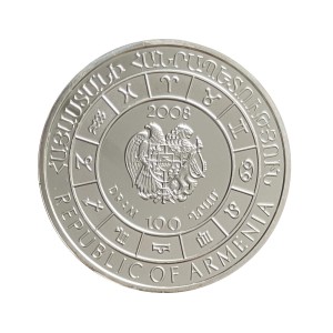 Armenia 100 Dram 2008 r. Ag Znaki Zodiaku "Baran" Awers