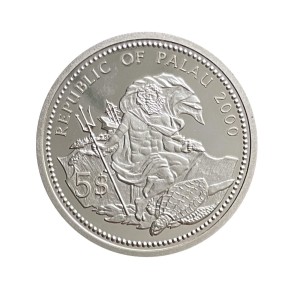 Palau 5 Dollars 2000 r. Ag Skrzydlica i Papugoryba Awers