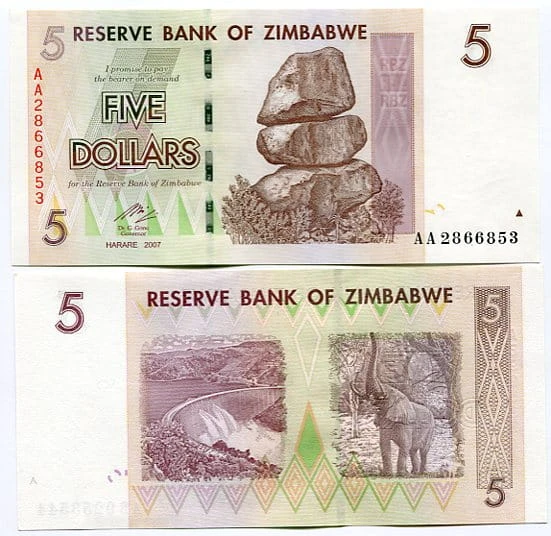 Zimbabwe 5 Dollar 2007 r.