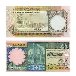 Banknot Libia 1/4 Dinar 1991 r. UNC