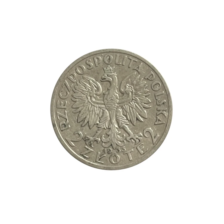 Polska 2 Złote Głowa Kobiety 1933 r. Awers