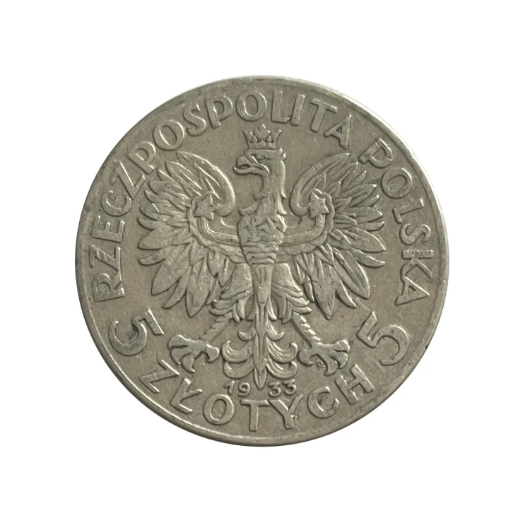 Polska 5 Złotych Głowa Kobiety 1933 r. Awers