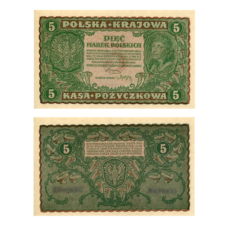 Banknot Polska 5 Marek Polskich 1919 r. DG UNC