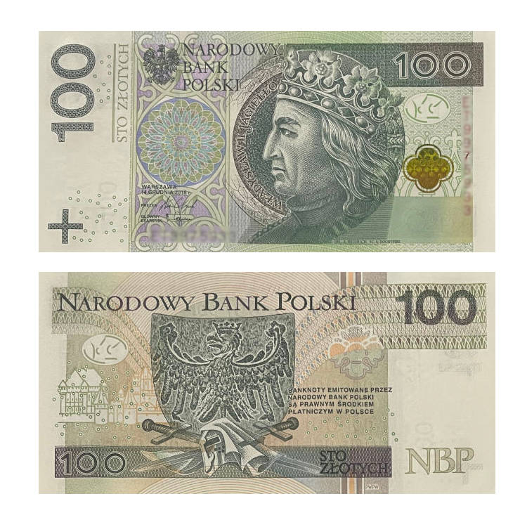 Banknot Polska 100 zł z 2018 r. Zdjęcie przykładowe