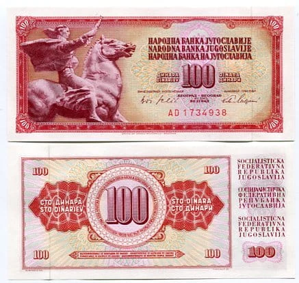 Jugosławia 100 Dinara 1965 r. UNC