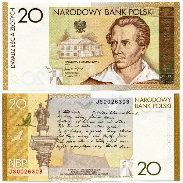 Banknot Kolekcjonerski 20 zł 200. rocznica urodzin Juliusza Słowackiego