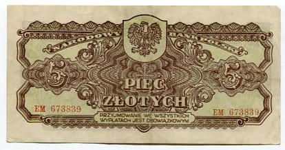 Banknot 5 zł 1944 r.