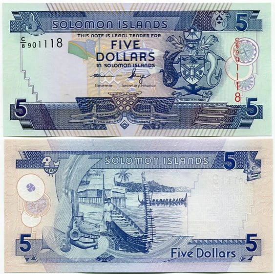 Wyspy Salomona 5 Dolarów 2018 r. UNC Zdjęcie przykładowe