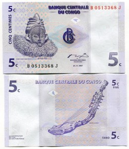Kongo Demokr. 5 Centime 1997 r. UNC
