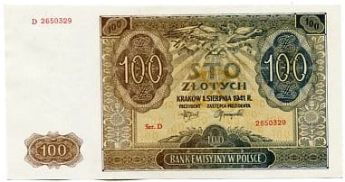 Banknot 100 zł 1941 r. 