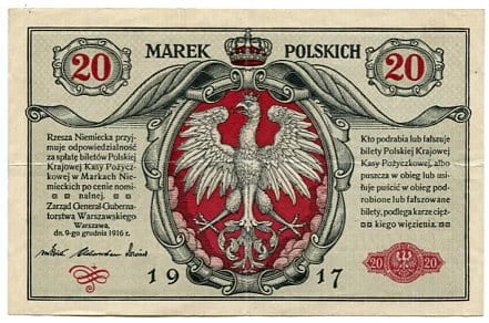 Banknot 20 Marek Polskich 1916 r. 