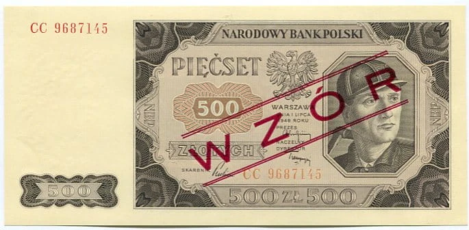 Banknot 500 zł 1948 r. WZÓR