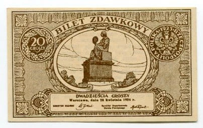 Banknot 20 groszy 1924 r. Bilet zdawkowy