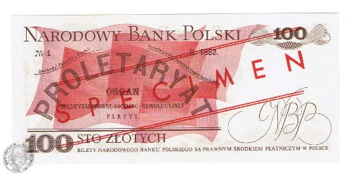 Banknot 100 zł 1979 r. wzór/specimen 