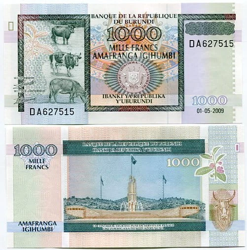 Burundi 1000 Francs 2009 r. UNC