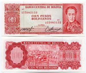 Boliwia 100 Bolivianos 1962 r. UNC