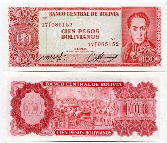 Boliwia 100 Bolivianos 1962 r. UNC