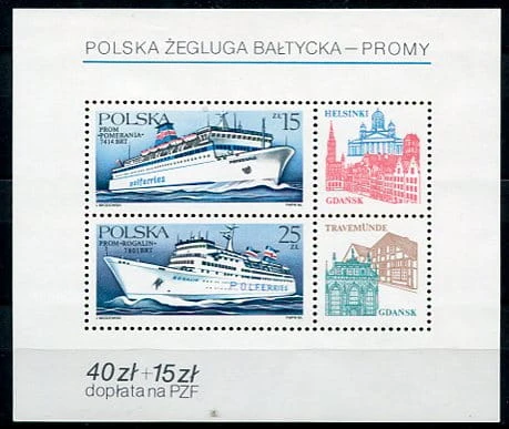 Znaczki 1986 r. Polska Żegluga bałtycka - promy.