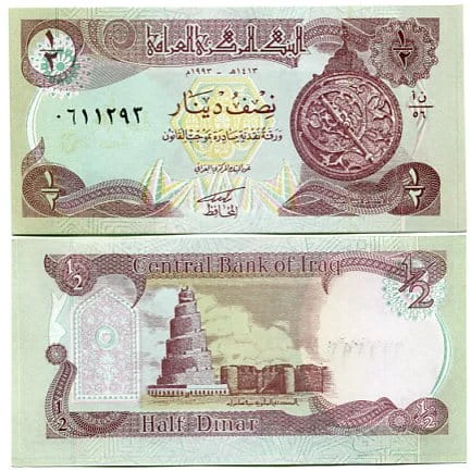 Irak 1/2 Dinars 1993 r. UNC