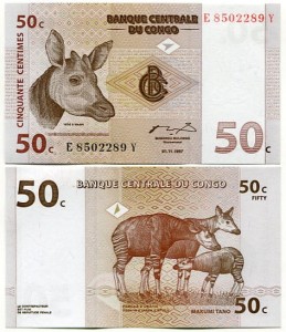 Kongo 50 Centimes 1997 r. UNC