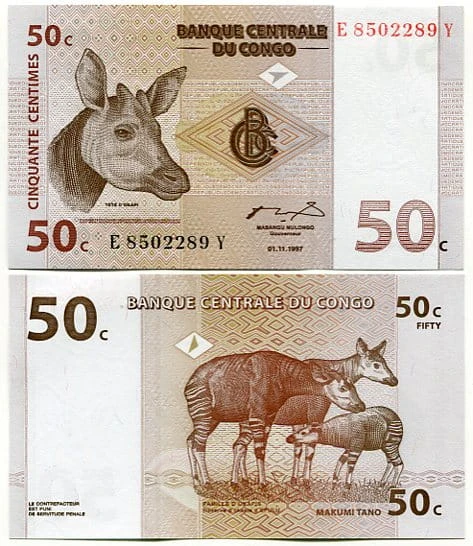 Kongo 50 Centimes 1997 r. UNC