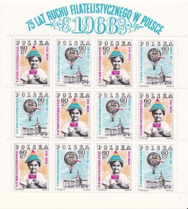 Bloczek 1968 r. 75lat ruchu filatelistycznego w Polsce