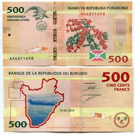 Burundi 500 Francs 2015 r. UNC 