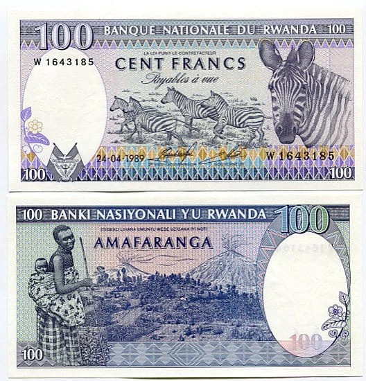 Rwanda 100 Francs 1989 r. UNC