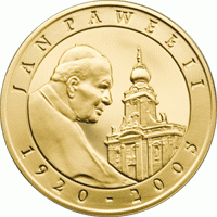 10 zł Ag Papież Jan Paweł II złocona